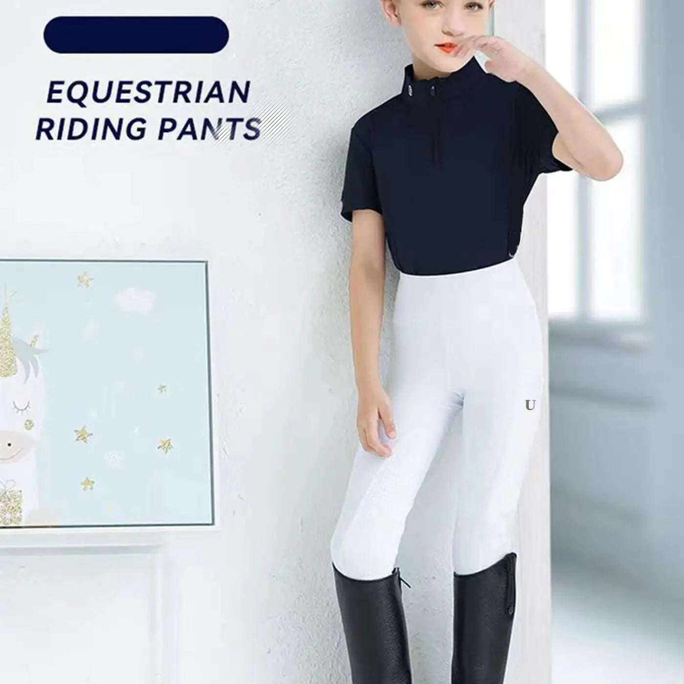 Summer children's equestrian pants high elasticity knitted children's horse riding pants full silicone