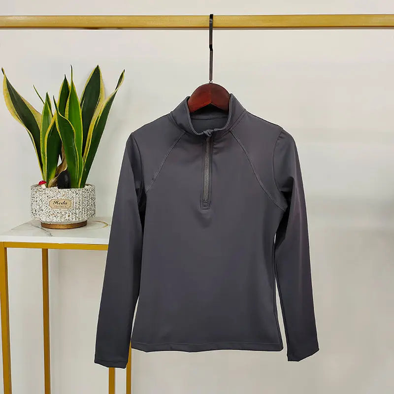 MXLLINA Western Zipper Horseback Riding Long Sleeve Base layer Equestrian Tops Breathable Riding Shirts Equestrian Clothing