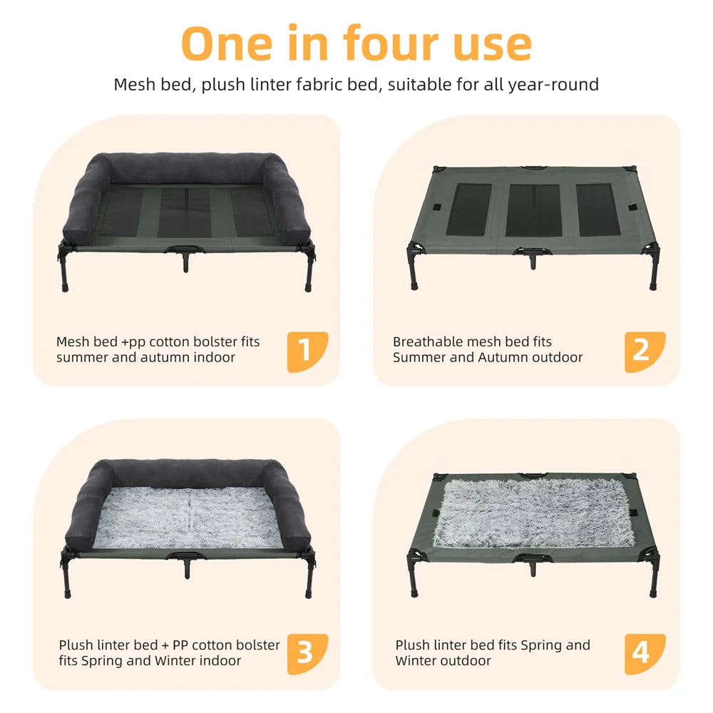 XXL XL Large Dog Bed Outdoor Raised Dog Bed with Cooling Breathable Mat and Soft Plush Mat Pet Puppy Camping Cot for Home Garden Indoor