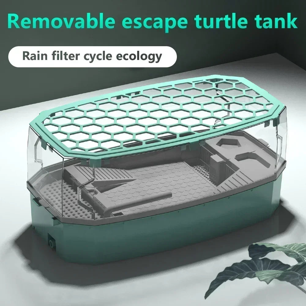 Reptile Turtle Vivarium Box with Basking Platform Tortoises Aquarium Tank Transparent Anti-Escape Cage Home Aquariums