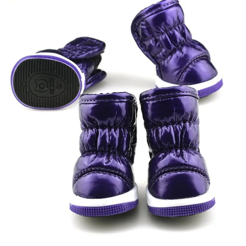 4pcs/sets Winter Dog Shoes Warm Fleece Puppy Pet Shoes Waterproof Dog Snow Boots For Small Dogs Chihuahua Yorkie Teddy Shoes