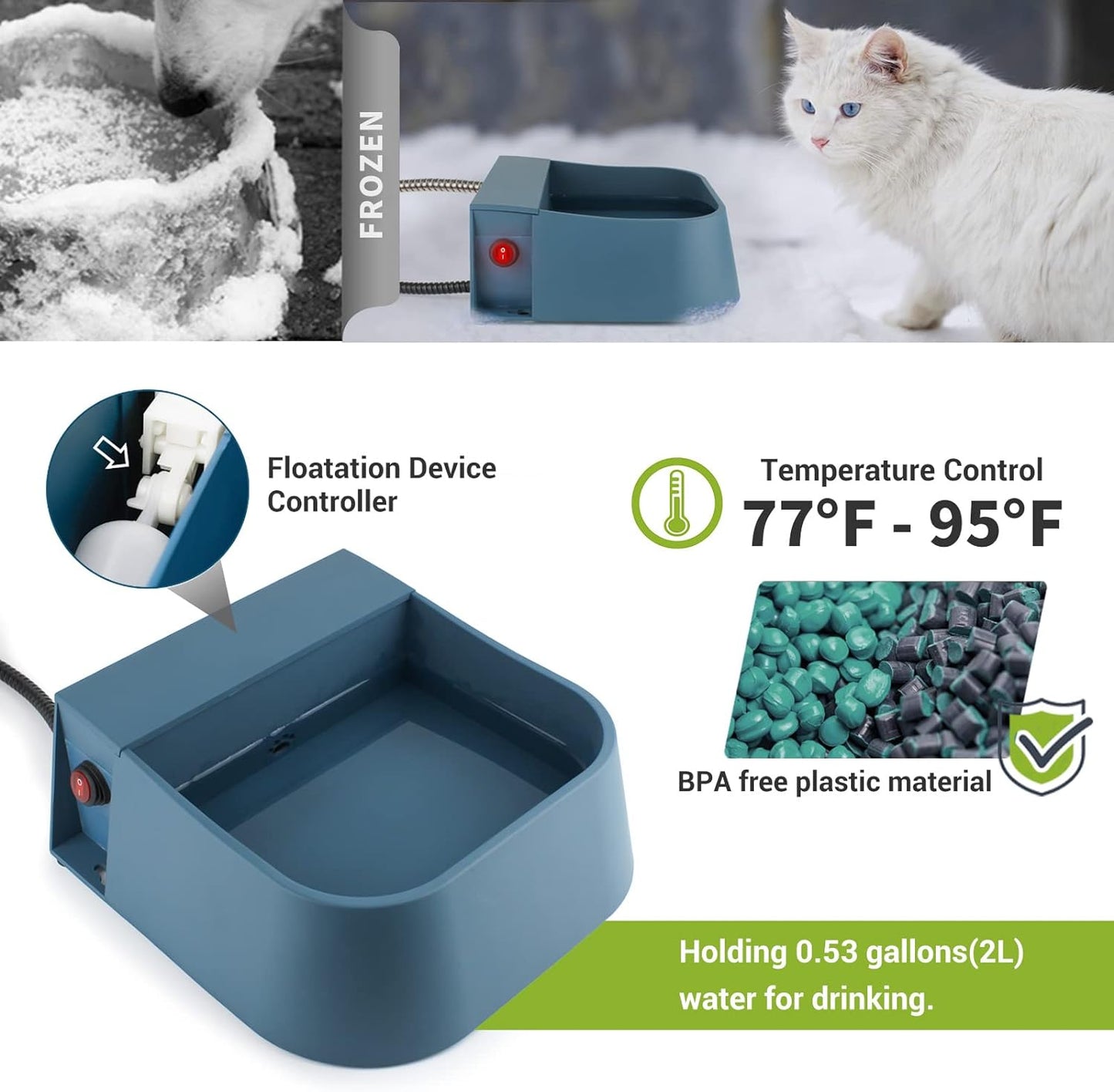 Heated Automatic Water Bowl for Dogs, Heated Dog Automatic Filling Outdoor Bowl, Heated Auto Waterer for Dog, Cats, Chicken, Animals