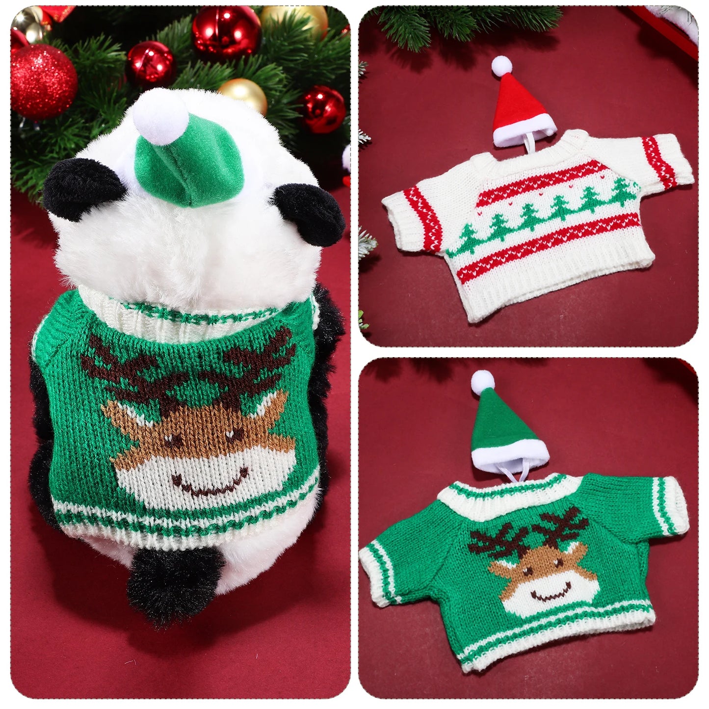 1Set Soft Small Pet Christmas Outfit Hat Sweater Costume Winter Clothes for Guinea Pig Bunny Hamster Rabbit Clothes