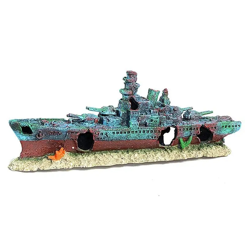 Resin Sunken Pirate Ship Multifunction Warship Shipwreck Decorations for Fish Tank