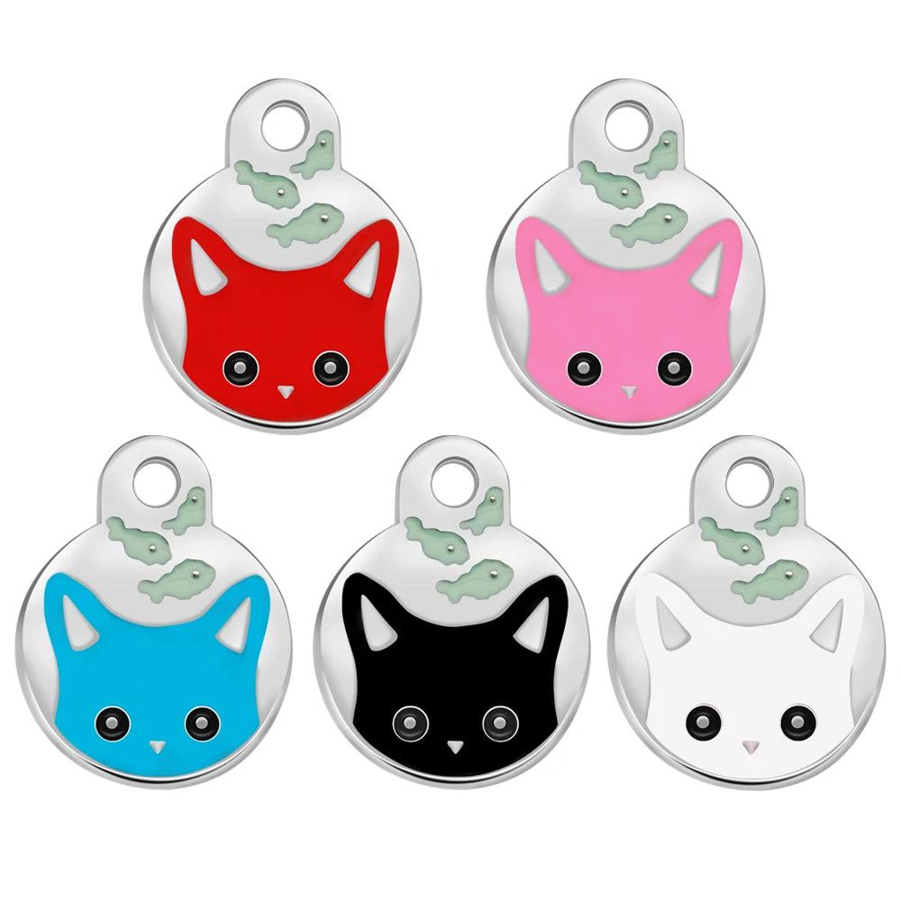 Cute Cat Tag Small Dog ID Tags Free Engraved Name Cats Kitten Name Tag Anti-lost Pet Collar Pendant Fish Shape & Cat Face Tags