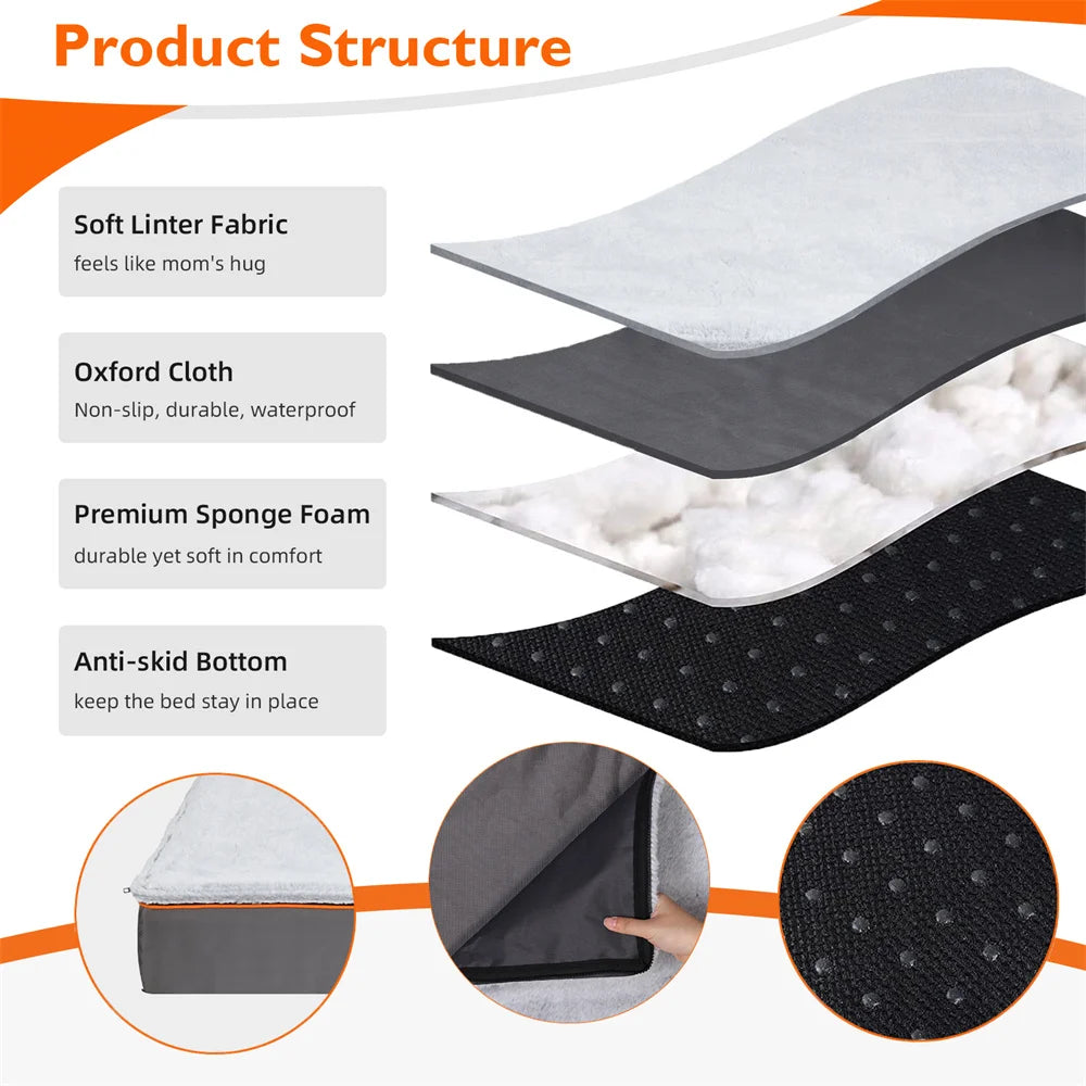 Premium Large Orthopedic Memory Foam Dog Bed Waterproof Pet Jumbo Mattress with Orange Trim Washable Water Resistant
