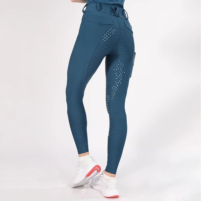 MXLLINA White Horse Riding Pants Women Equestrian Breeches Full Seat Silicone Competition Leggings Anti-pilling Sports Tights