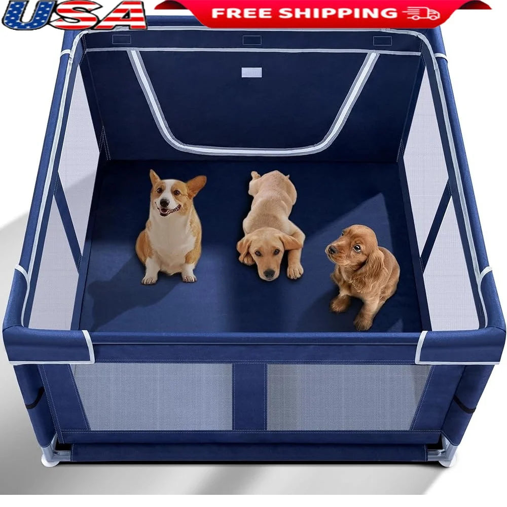 Portable Puppy Playpen Indoor Dog Cage Anti-Tipping Exercise Pen Small Pets with Gate Easy Assembly and Safe Design