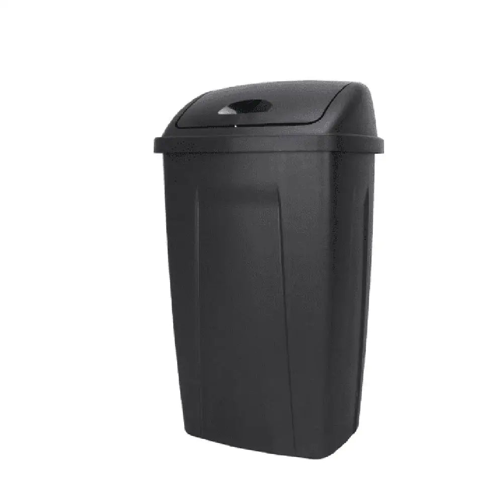 13 Gallon Swing Top Plastic Kitchen Garbage Can Black Indoor Trash Bin Dual Lid Decorative 12.5x16.35x28.23
