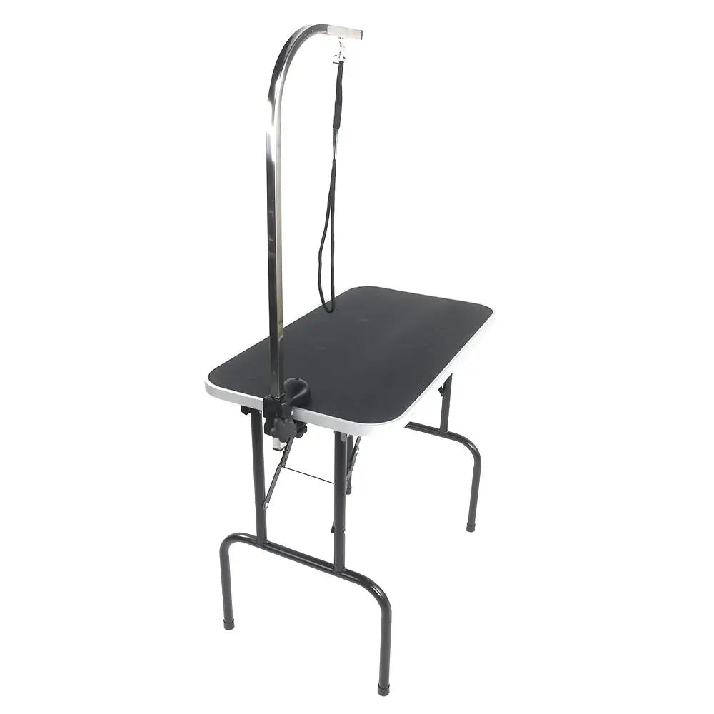 32-Inch Foldable Black Pet Grooming Table with Adjustable Arm for Easy Use