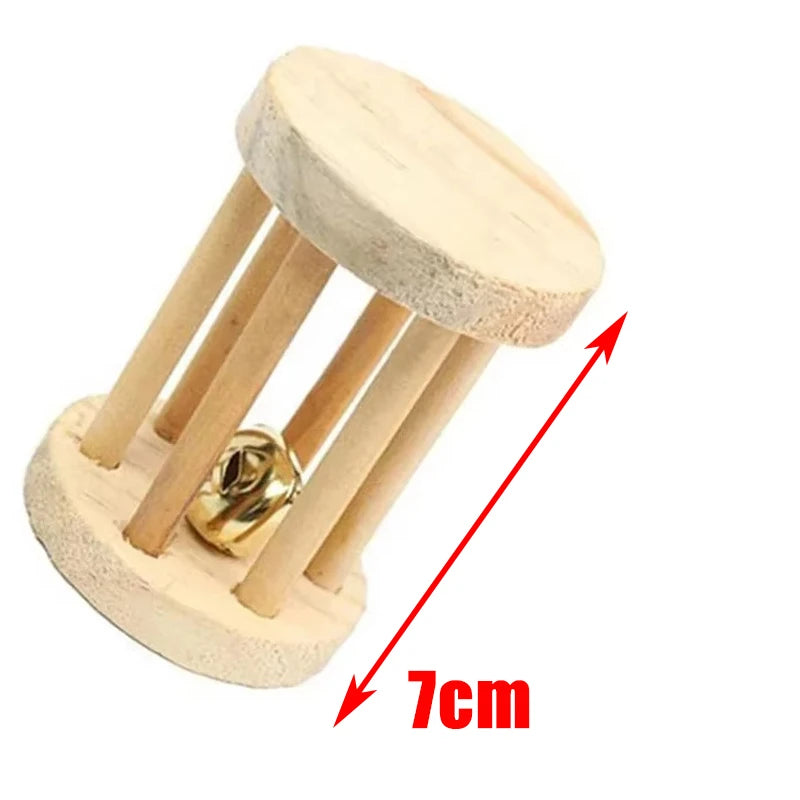 Guinea Pig Rabbit Hamster Small Animal Play Pet Roller Toys Natural Wooden Pine Dumbbells Unicycle Bell Chew Chewing Braided Ball