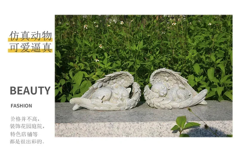 Pet Dog Cat Tombstone Personalized Memorial Stone Resin Statue Creative Angel Dog Cat Ornament Pet Tombstone Memorial Stone