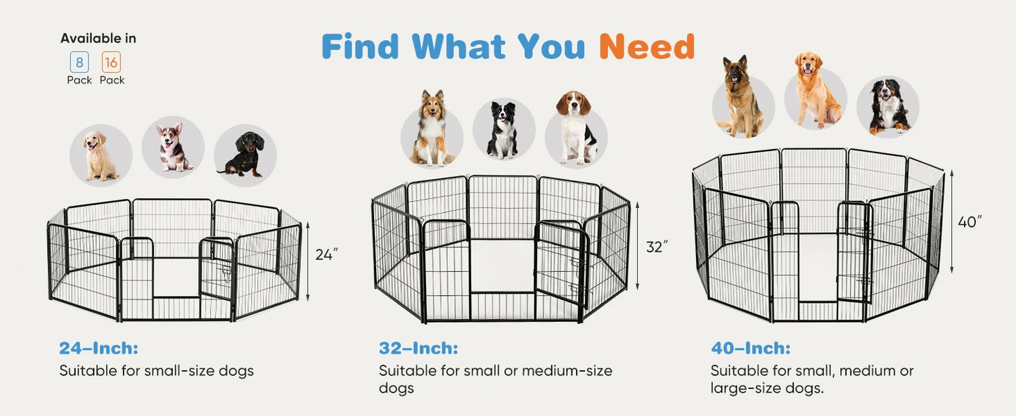 JHK 16 Panel Dog Playpen Indoor Pet Fence Exercise for Yard Gate Heavy Duty Crates with Doors Metal Dog Pen for Camping Outdoor