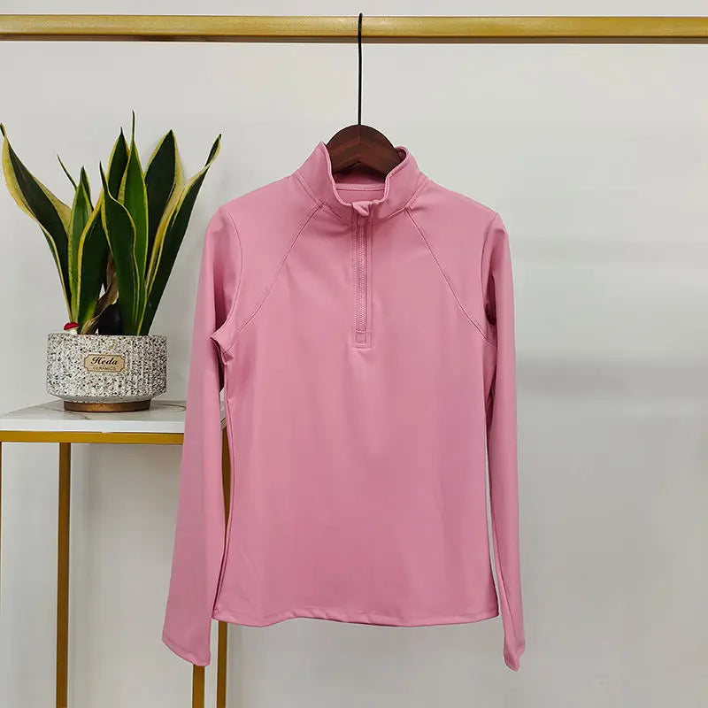 MXLLINA Western Zipper Horseback Riding Long Sleeve Base layer Equestrian Tops Breathable Riding Shirts Equestrian Clothing