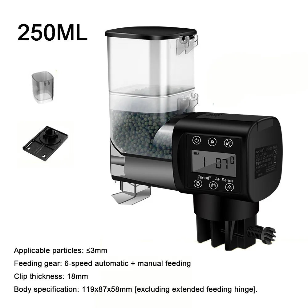 250ML/500M Fish Tank Feeder Digital Display Screen LCD Display Auto Fish Food Dispenser Adjustable Timer