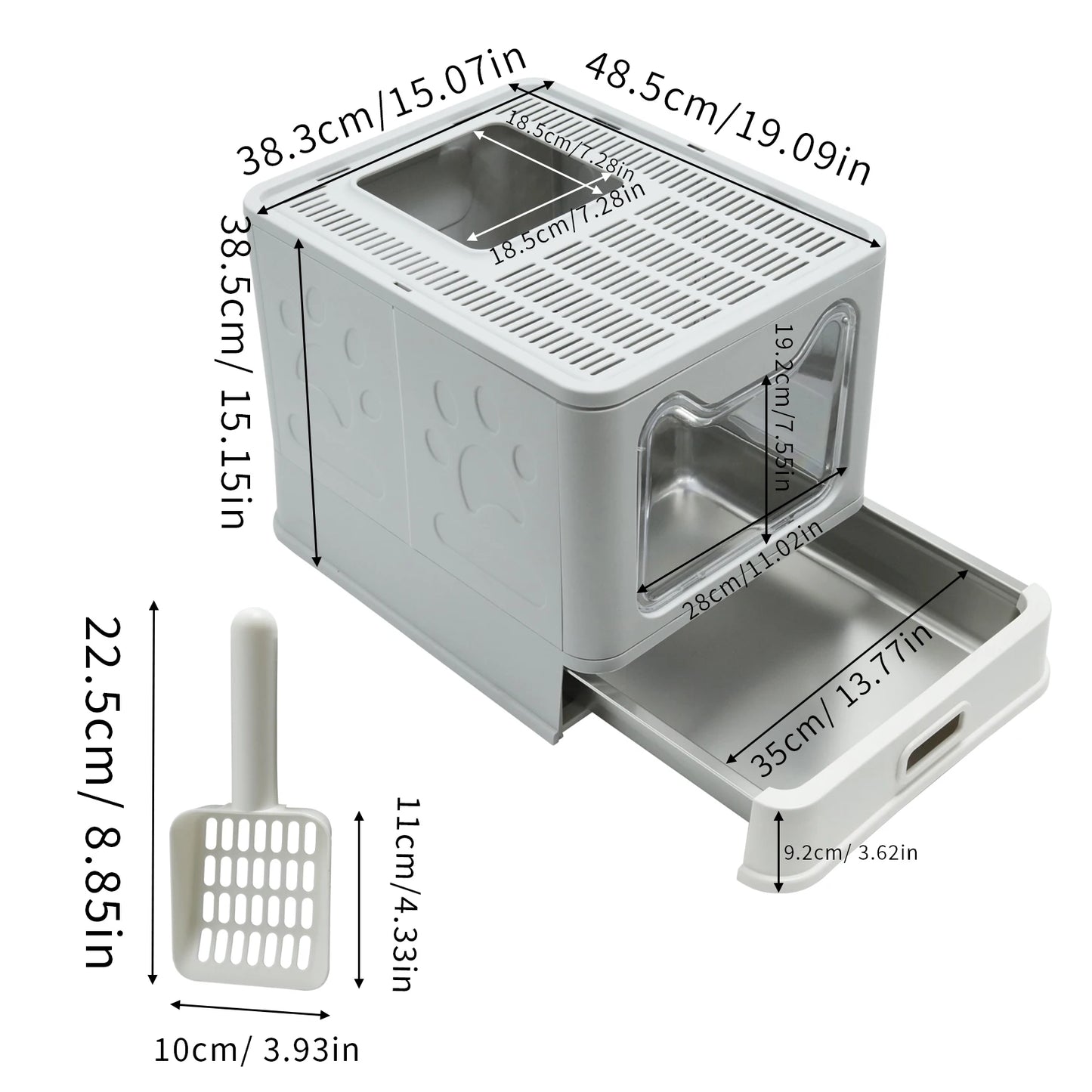 Bingopaw Stainless Steel Cat Litter Box with Lid Front Entry and Top Exit Toilet Box with Litter Scoop for Kittens, Easy Cleaning