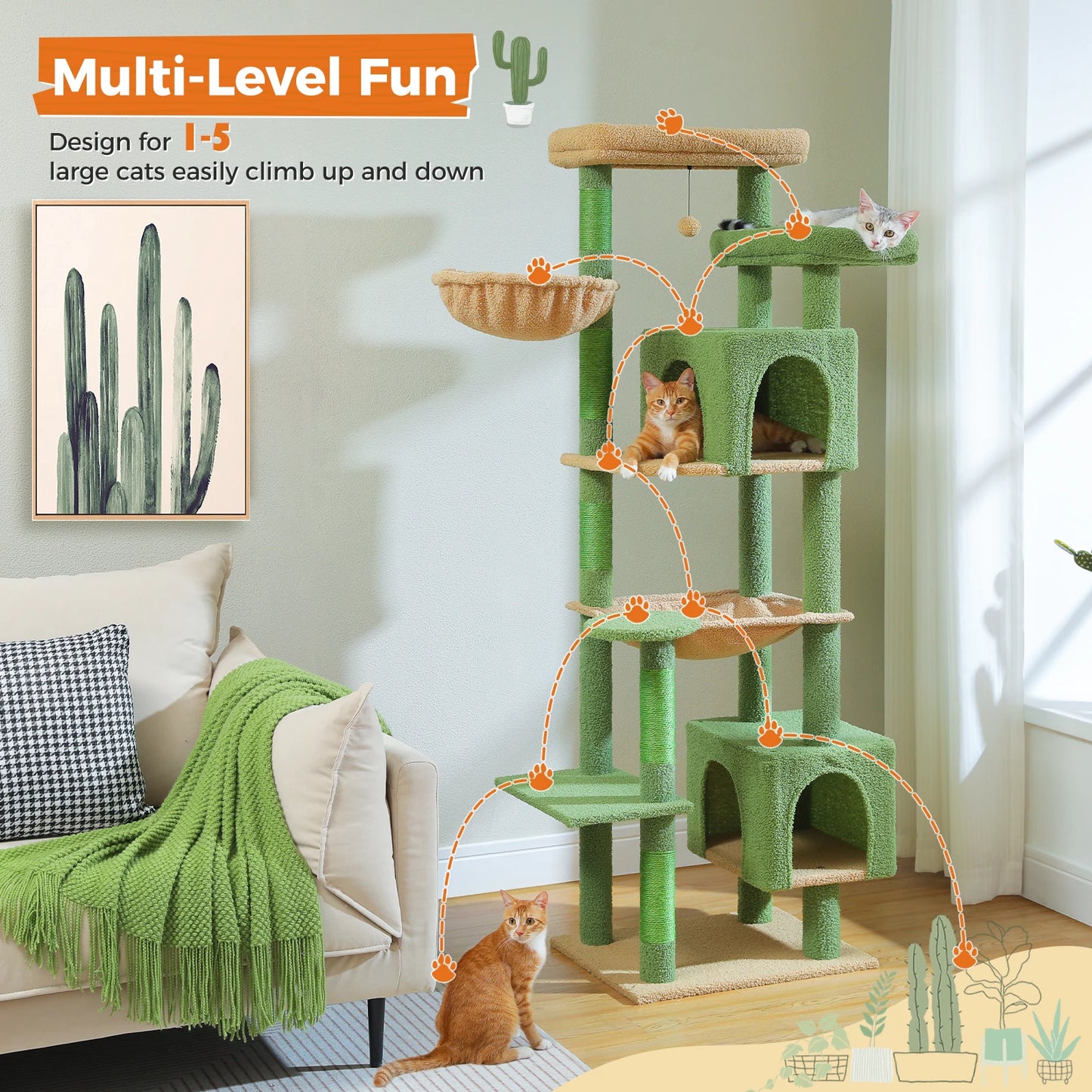 Large Cat Tree Tall Cat Tower for Indoor Cats Multi-Level Plush Cat Condo with Scratching Posts Scratching Posts Perches Caves