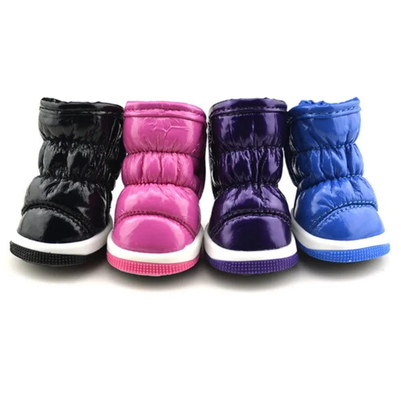 4pcs/sets Winter Dog Shoes Warm Fleece Puppy Pet Shoes Waterproof Dog Snow Boots For Small Dogs Chihuahua Yorkie Teddy Shoes