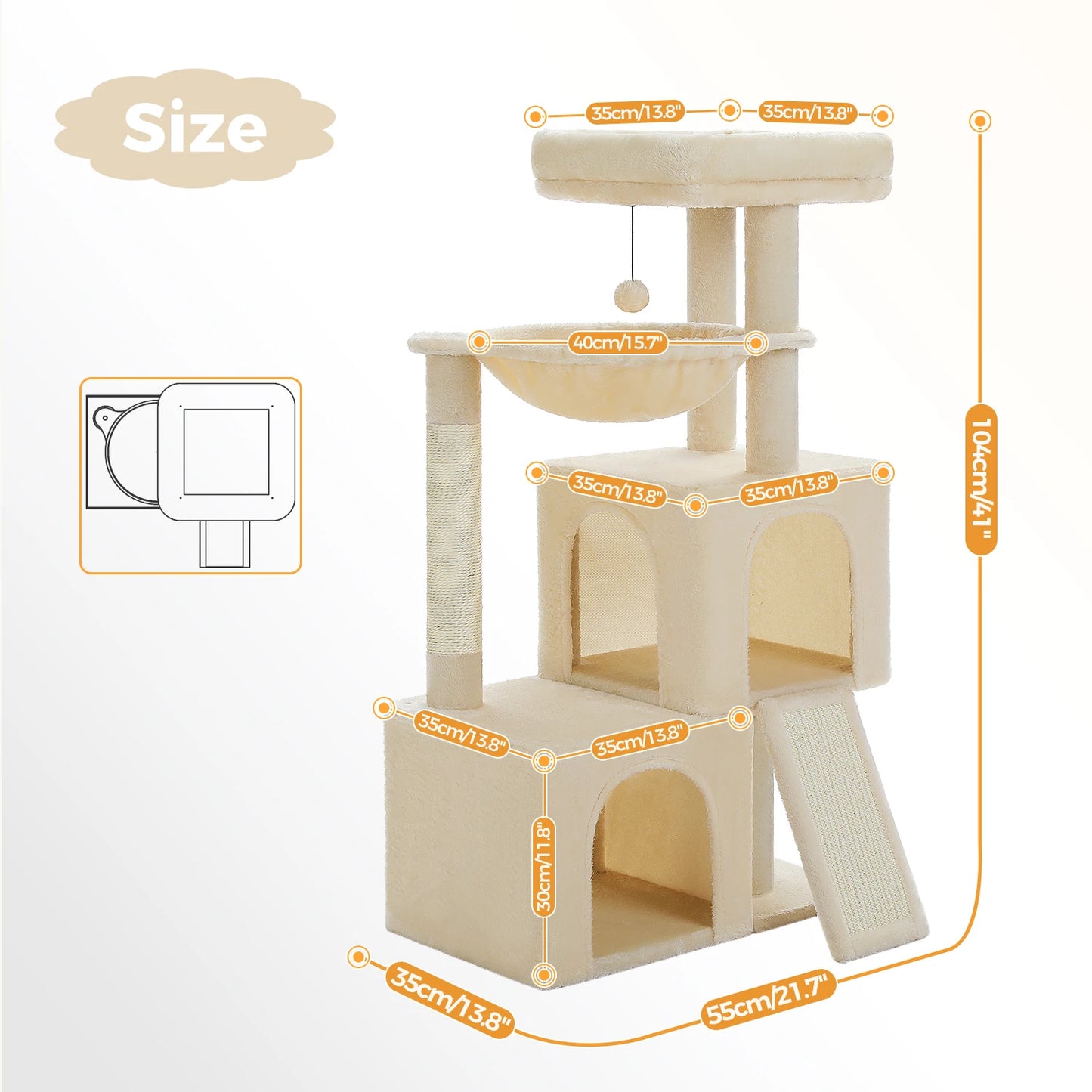 Large Cat Tree Indoor Cats, Multi-Level Cat Tower with Sisal Scratching Post, 2 Spacious Condos, Cat Toys