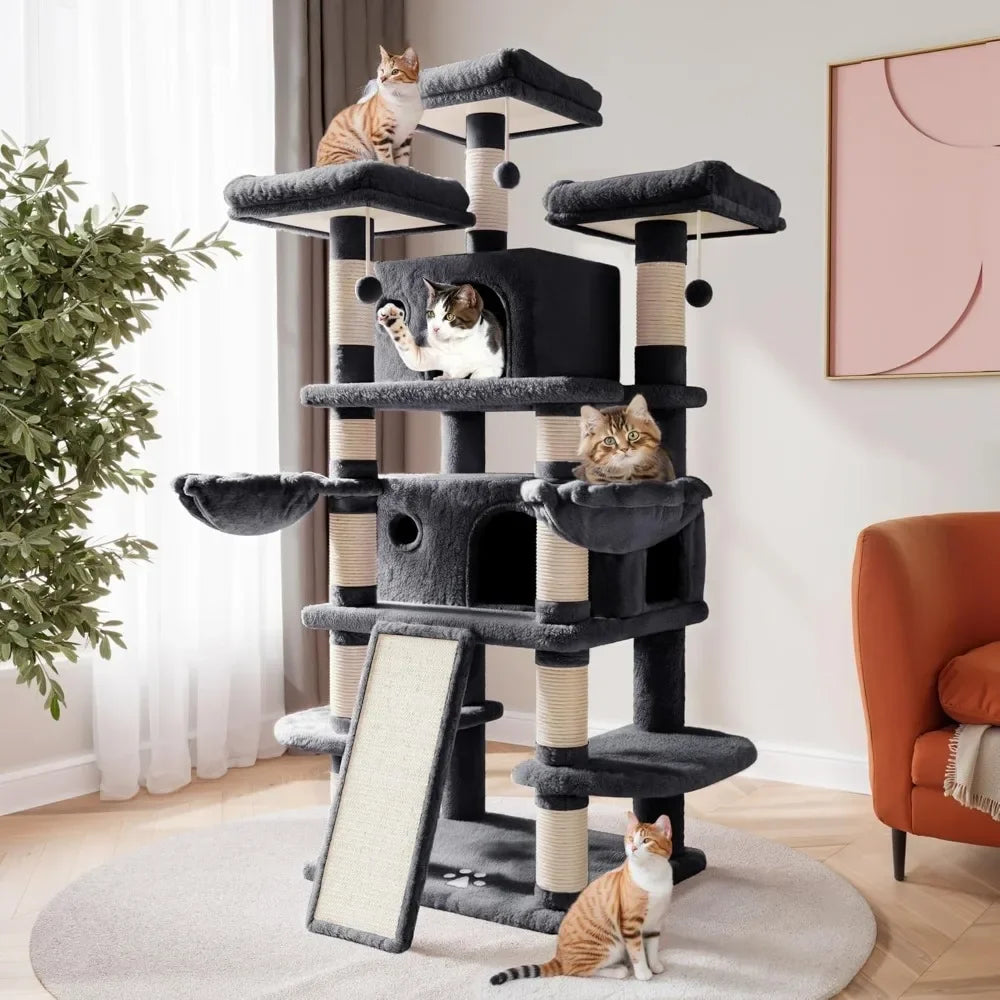 68 Inches Cat Tower Multi-Level Large Cat Tree for Large Kitties/Big Cat Tower with Condo/Cozy Plush Pussycat Perches