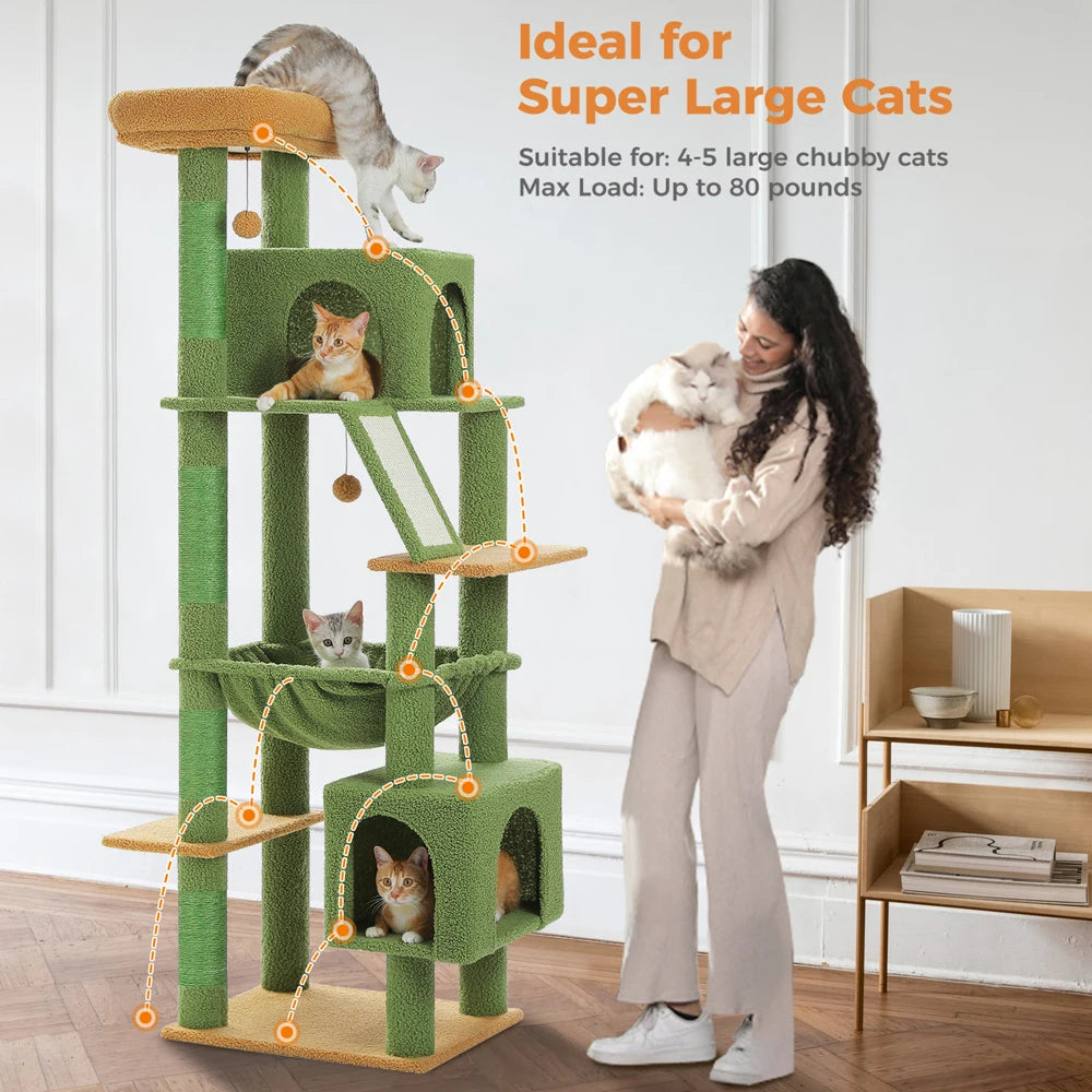 Large Cat Tree Tower Home Furniture Cat Tower Pets Hammock Sisal Cat Scratching Post Climbing Frame Spacious Perch