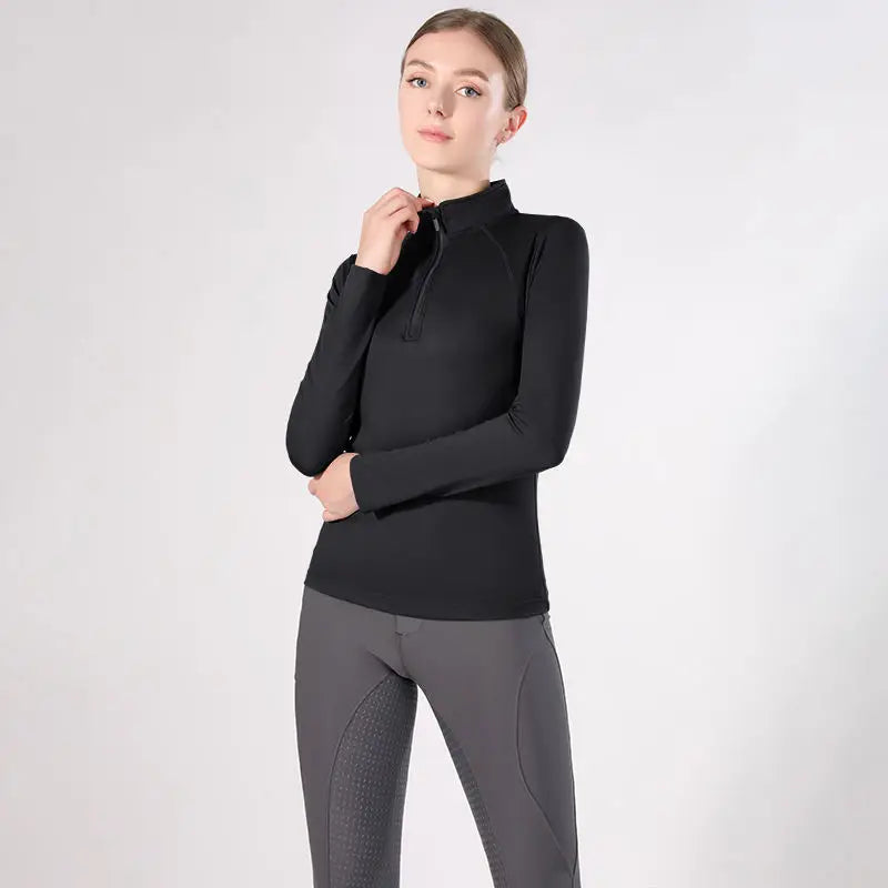 MXLLINA Western Zipper Horseback Riding Long Sleeve Base layer Equestrian Tops Breathable Riding Shirts Equestrian Clothing