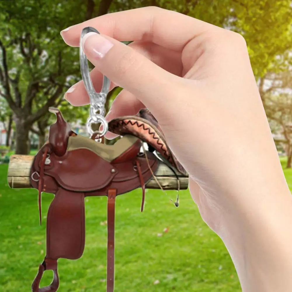 Horse Saddle Ornament Riding Horse Keychain Flat Acrylic Horse Lover Saddle Cowboy Cowgirl Western English Car Rear View Mirror Accessories