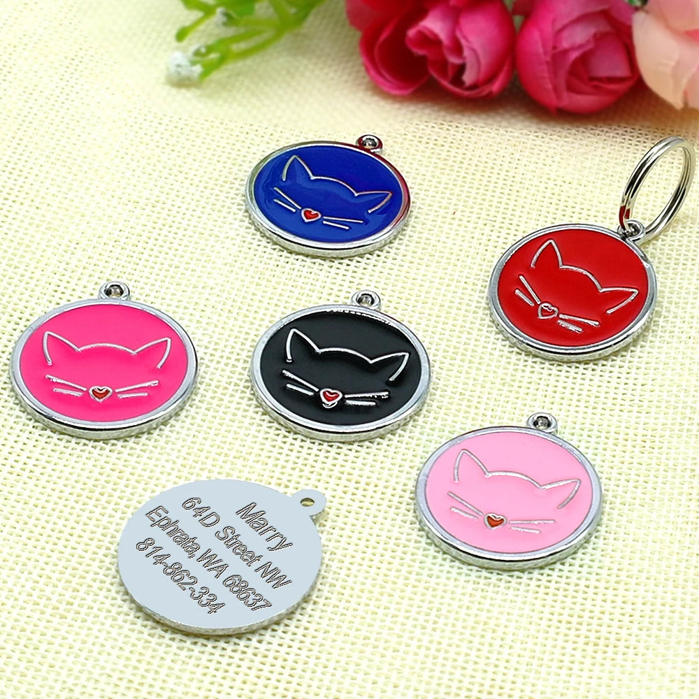 Cute Cat Tag Small Dog ID Tags Free Engraved Name Cats Kitten Name Tag Anti-lost Pet Collar Pendant Fish Shape & Cat Face Tags