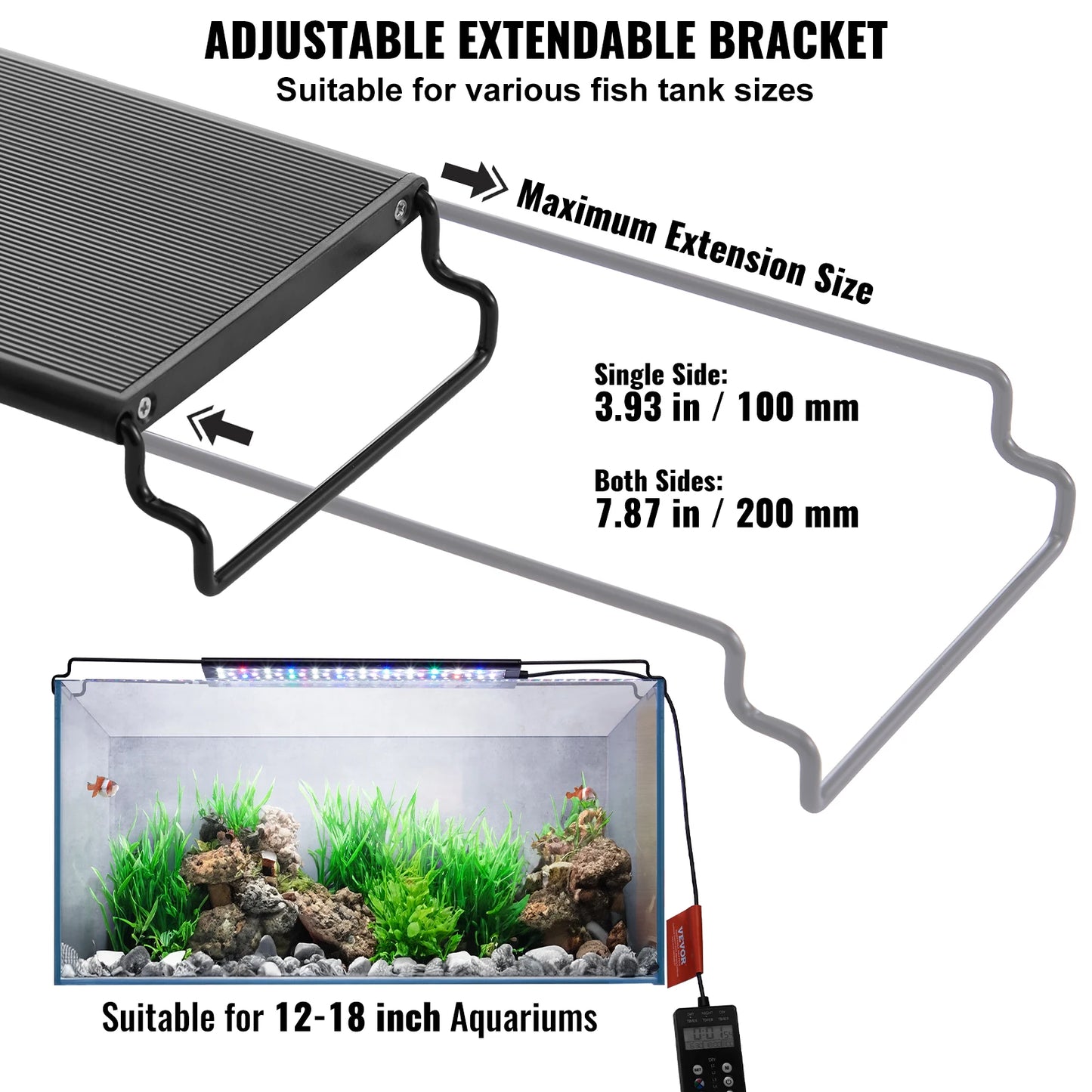 Aquarium Light with LCD Monitor, 14W Full Spectrum Light with 24/7 Natural Mode, Adjustable Brightness