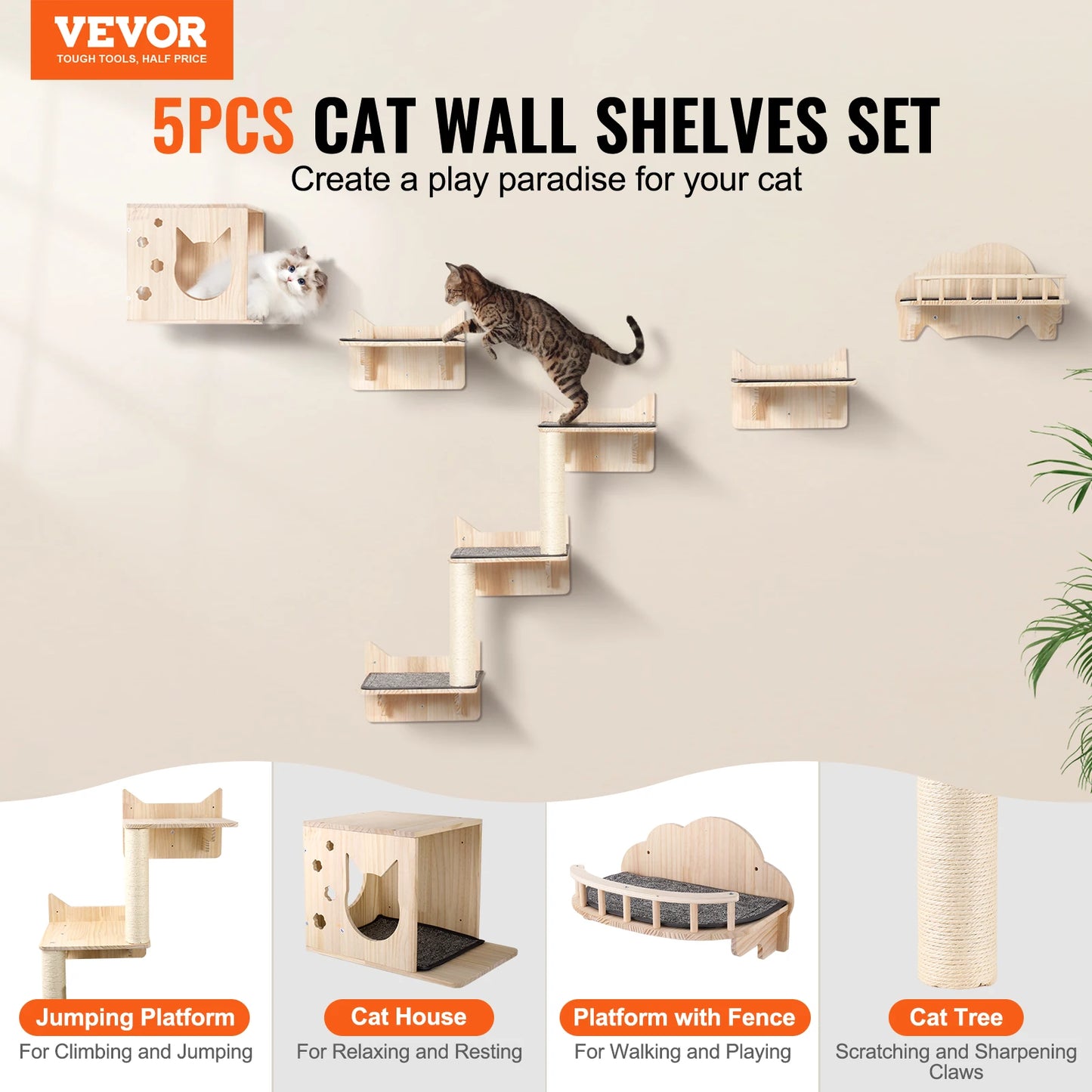 Wall Mounted Cat Shelves and Perches Cat Floating Furniture up to 40lbs for Sleeping/Playing/Climbing Set Sleeping/Playing/Climbing Set