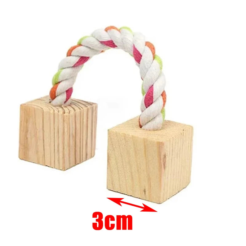 Guinea Pig Rabbit Hamster Small Animal Play Pet Roller Toys Natural Wooden Pine Dumbbells Unicycle Bell Chew Chewing Braided Ball