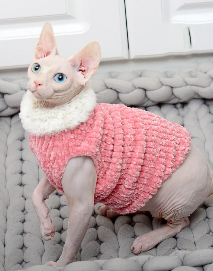 Devon Rex Thickening Plush Coat Cat Sweater Costume Sphinx Clothes Kitten Sphynx Pullover Clothing Products for Winter Outwear