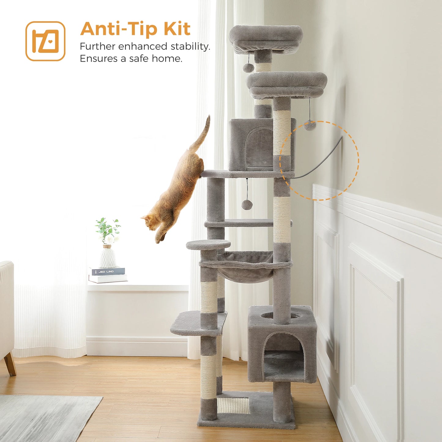Large Cat Tree Tall Cat Tower for Indoor Cats Multi-Level Plush Cat Condo with Scratching Posts Scratching Posts Perches Caves