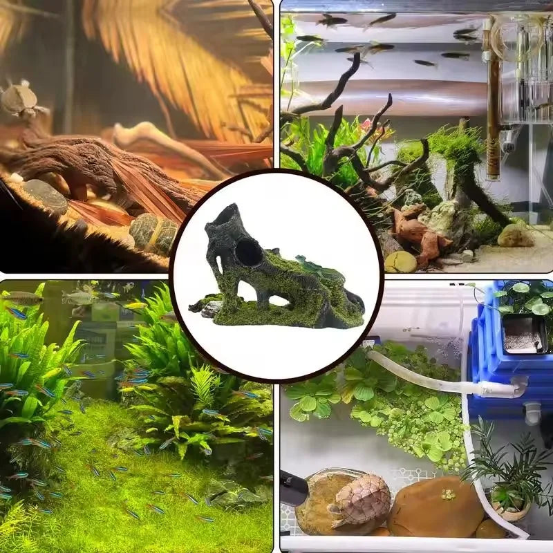 Resin Reptile Hide Cave Terrarium Decoration Lizards Snake Turtle Shelter Hide Rest Cave Reptiles Box Aquarium Landscape Decor