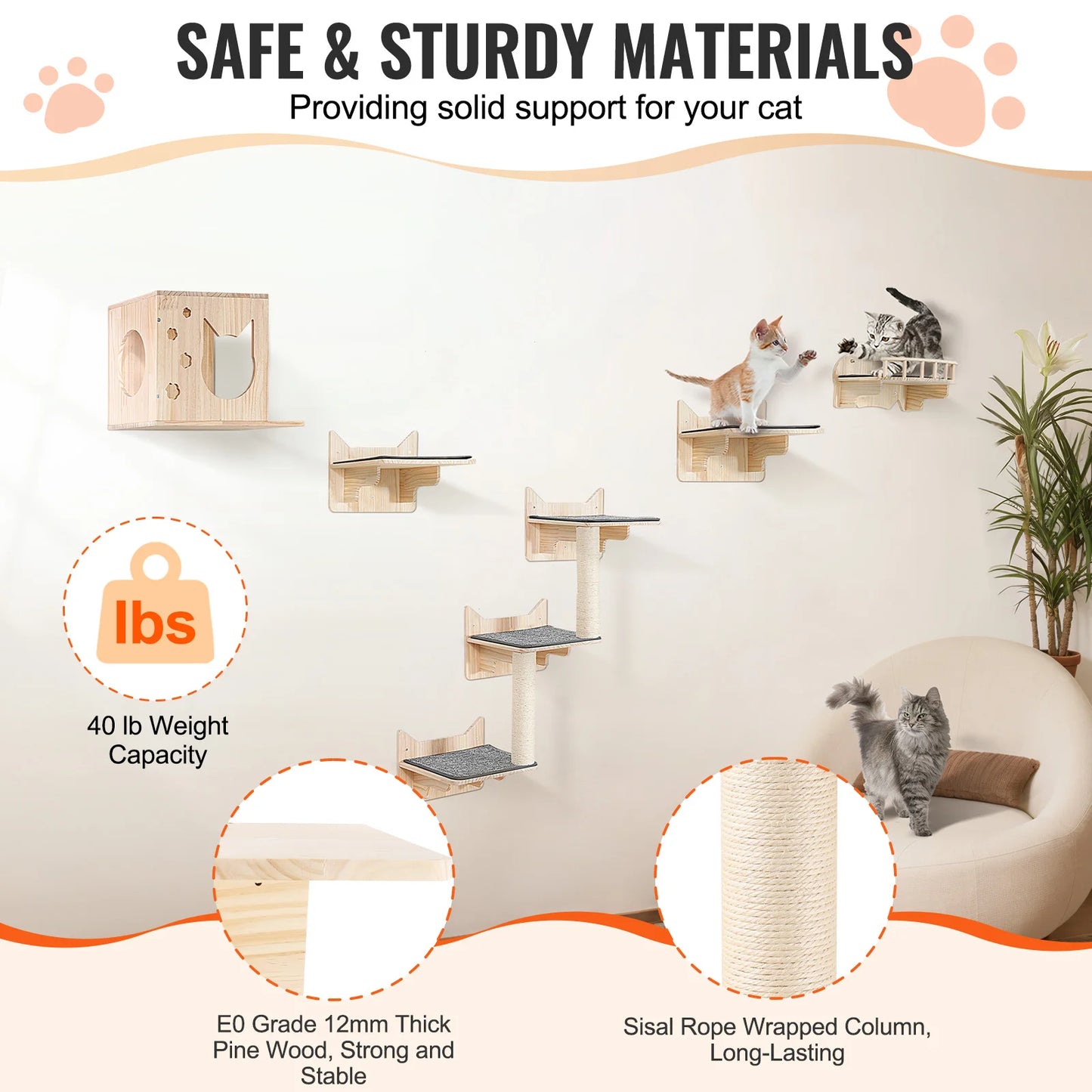 Wall Mounted Cat Shelves and Perches Cat Floating Furniture up to 40lbs for Sleeping/Playing/Climbing Set Sleeping/Playing/Climbing Set