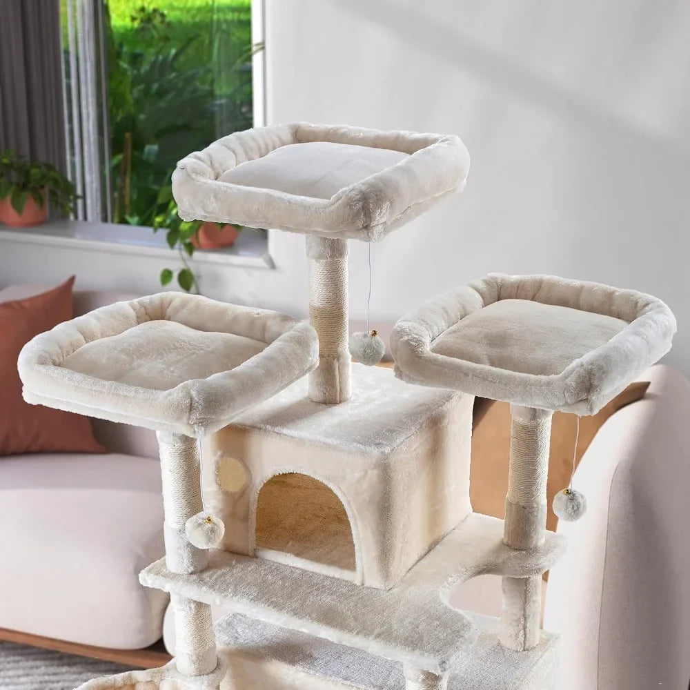 68 Inches Multi-Level Large Cat Tree for Big Cats, Condo Cozy, Plush Cat Perches Fluffy Balls
