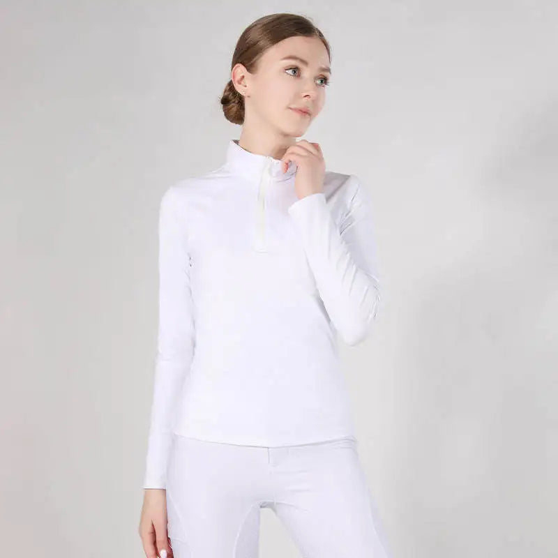 MXLLINA Western Zipper Horseback Riding Long Sleeve Base layer Equestrian Tops Breathable Riding Shirts Equestrian Clothing
