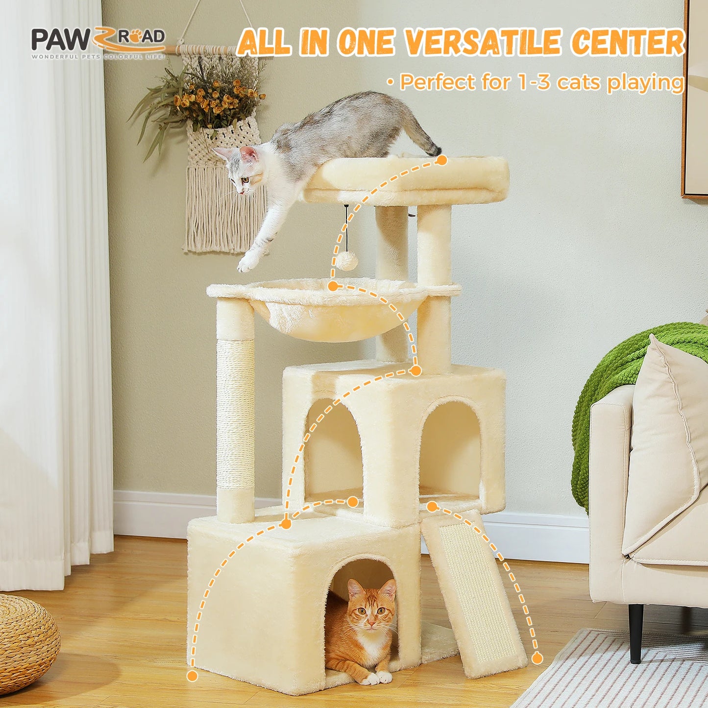 Large Cat Tree for Indoor Cats Multi-Level Cat Tower with Spacious Condos Sisal Scratching Pad Kitten House Accessories Cat Toys