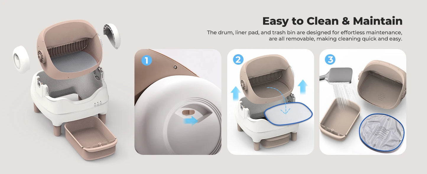 Self Cleaning Litter Box, Automatic Cat Litter Box with APP Control, Odor-Free Large Waste Bin, Open-Top for Multi Cats