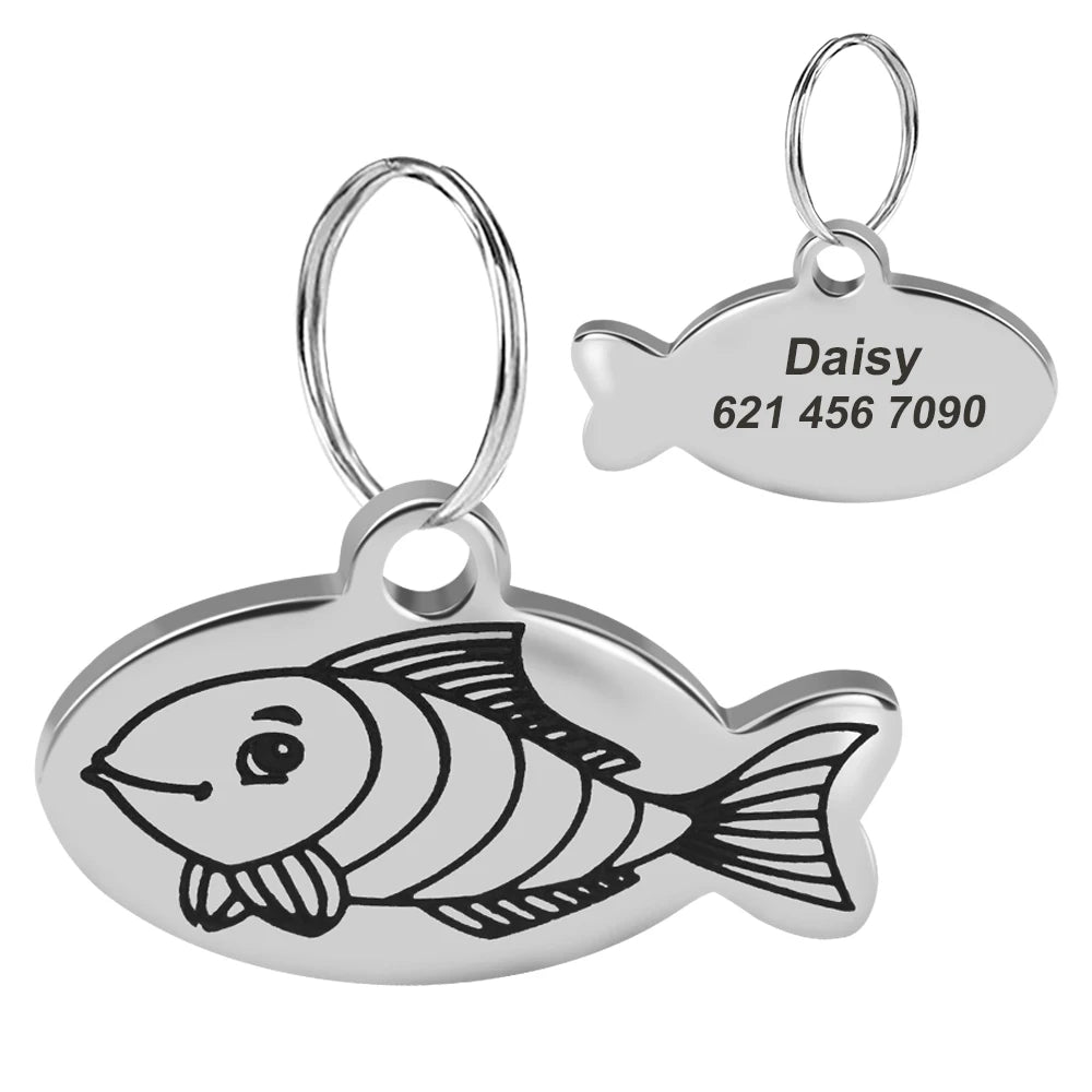 Cute Cat Tag Small Dog ID Tags Free Engraved Name Cats Kitten Name Tag Anti-lost Pet Collar Pendant Fish Shape & Cat Face Tags