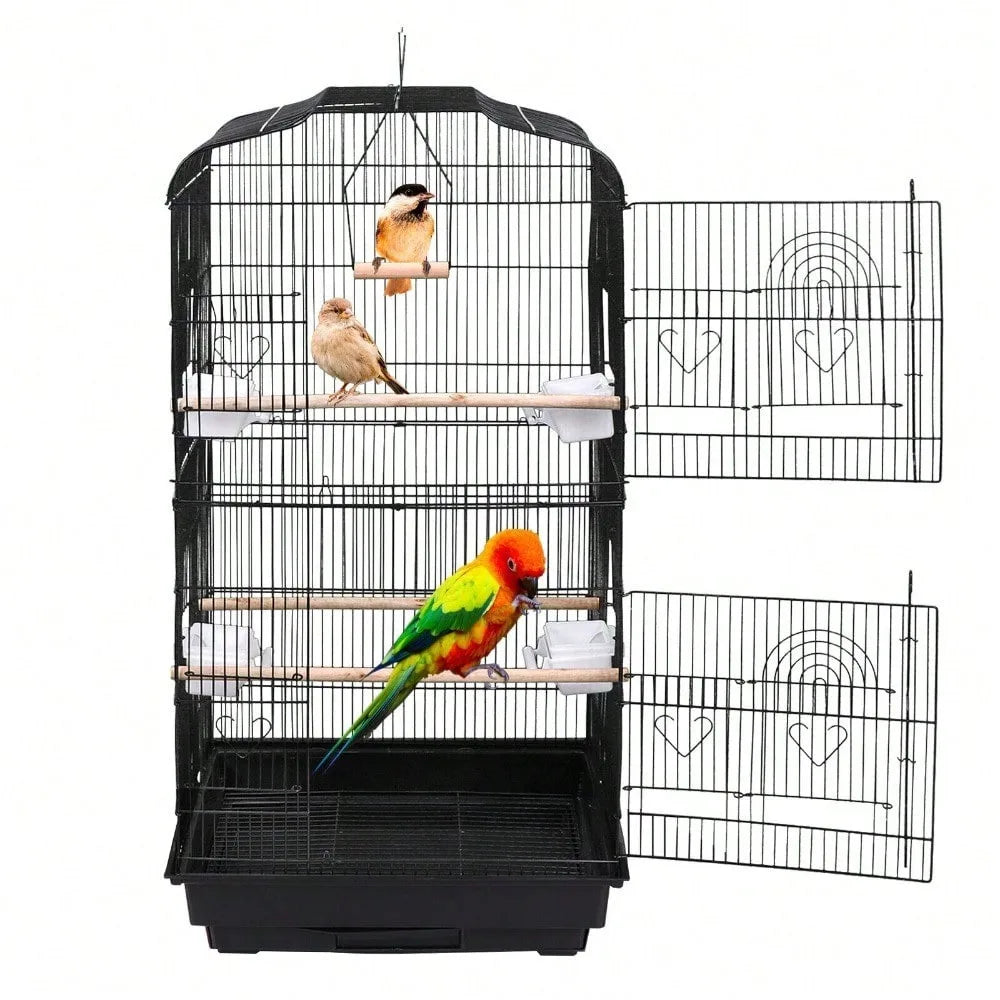 59''H Bird Cage Cockatiel Parakeet Finch Canary Home with Stand & Tray