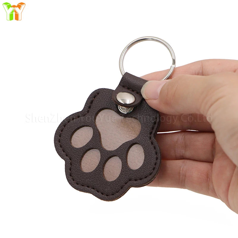 Leather Memorial Pet Hair Storage Bag Cat Paw Keychain Handmade Homemade Pet Memorial Keychain