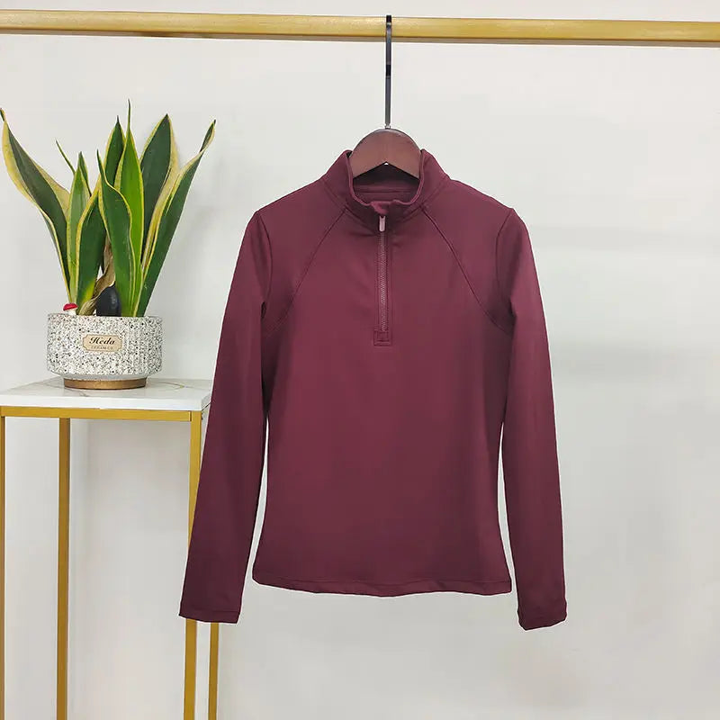 MXLLINA Western Zipper Horseback Riding Long Sleeve Base layer Equestrian Tops Breathable Riding Shirts Equestrian Clothing