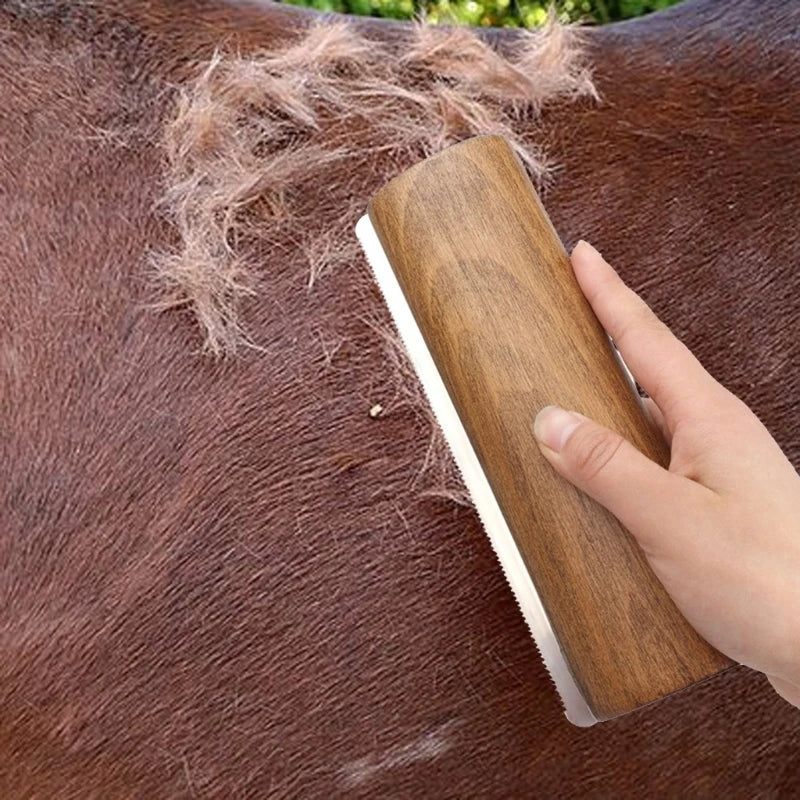 Horse Grooming Brush Scrapers Wooden Handle Horse Shedding Brush Grooming Tool Painlessly Removal of Loose Hair, Furs & Dirt