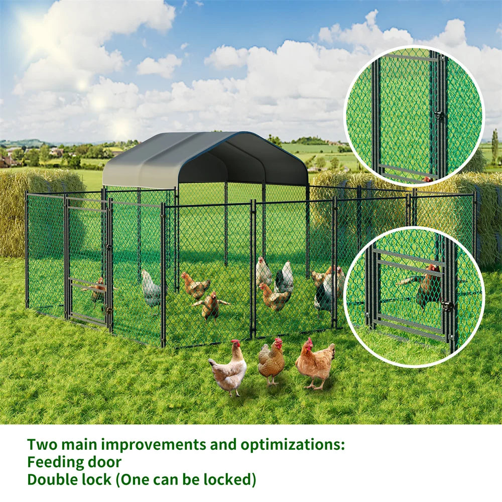 Heavy Duty XXL Chicken Run Coop Cage Walk In Coop Poultry Hen Rabbit Metal Kennel Hutch Pen with Waterproof UV Cover Outdoor