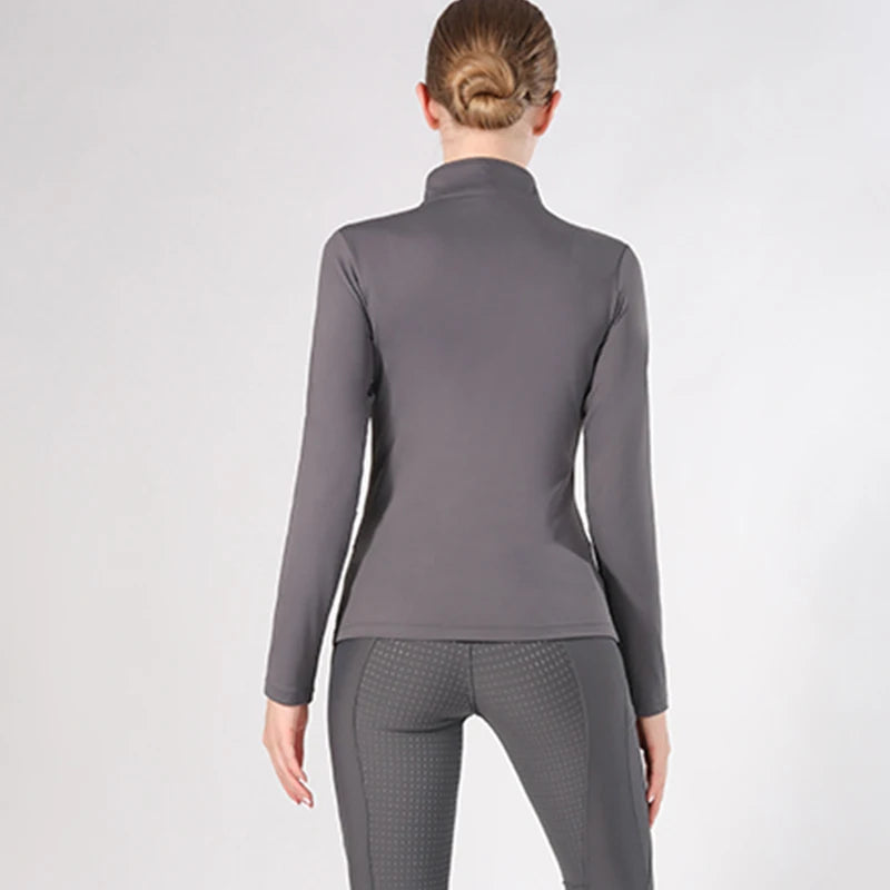 MXLLINA Western Zipper Horseback Riding Long Sleeve Base layer Equestrian Tops Breathable Riding Shirts Equestrian Clothing