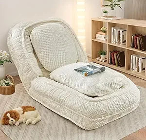 Upholstered Human Dog Bed for Adult & Pets, Convertible Lazy Sofa Bed with 5 Adjustable Position, Comfy Tatami Bean Bag Lounge Chair