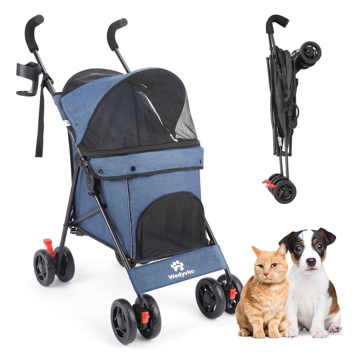 Wedyvko Pet Dog Stroller 4 Wheels Puppy Stroller with Brakes Storage for Dogs Cats Travel Pet Supplies Outdoor