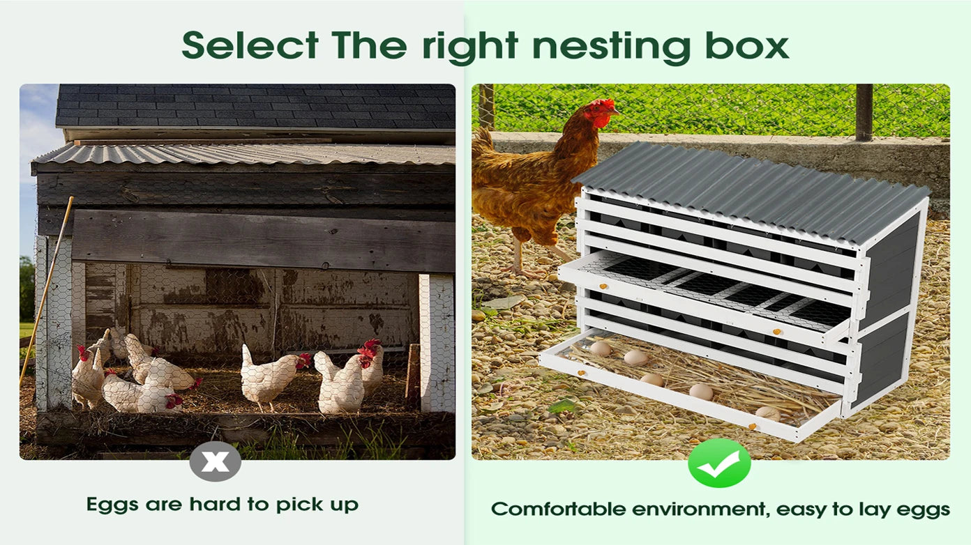 Nesting Boxes for Chickens, Wooden Chicken Nesting Box, 8 Compartments Egg Laying Boxes for Hens, Ducks and Poultry with Rollout