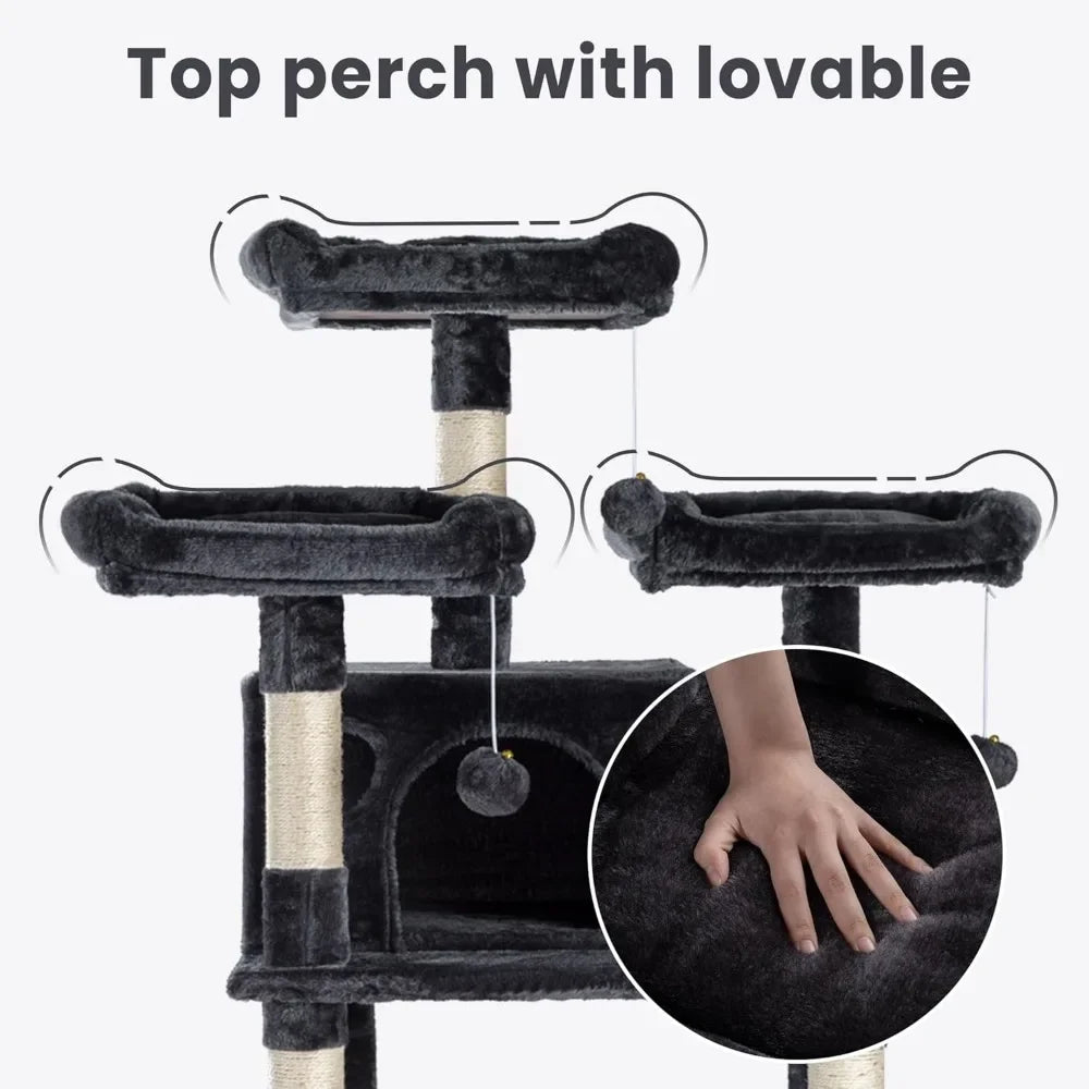 68 Inches Cat Tower Multi-Level Large Cat Tree for Large Kitties/Big Cat Tower with Condo/Cozy Plush Pussycat Perches